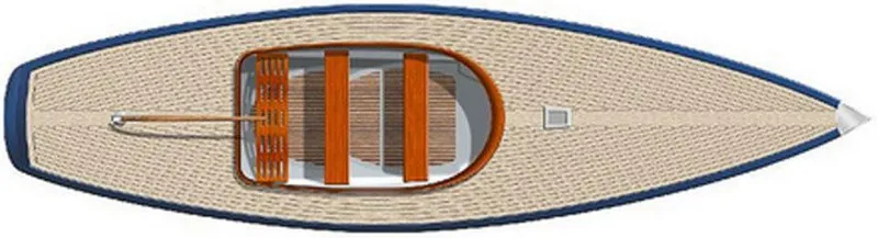 Slide: The Image of Top view of a 2025 Rustler 24 sailboat with wooden deck and seating. - 25