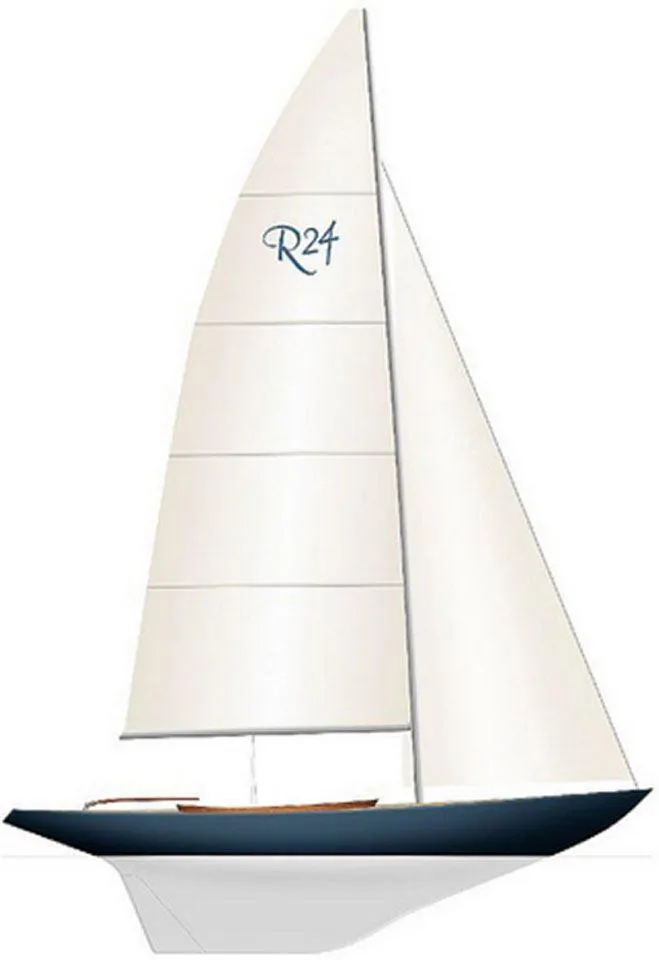 Slide: The Image of 2025 Rustler 24 sailboat illustration with white sails and sleek design. - 26