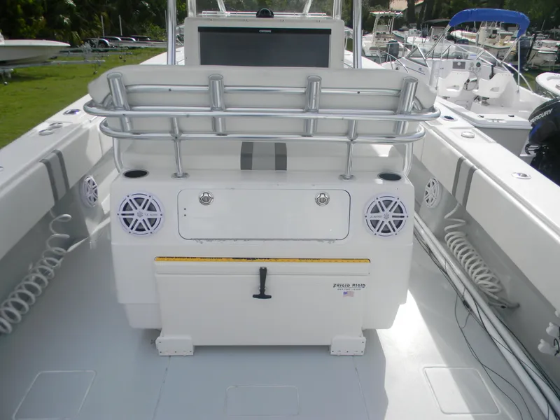 Slide: The Image of 2019 Contender 39 ST boat interior with rod holders and speakers. - 4