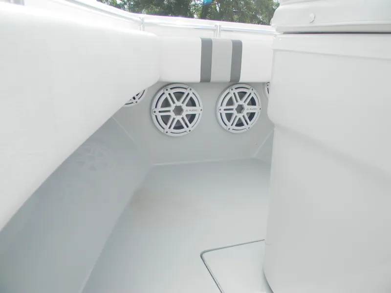 Slide: The Image of 2019 Contender 39 ST boat interior with speakers and seating. - 8