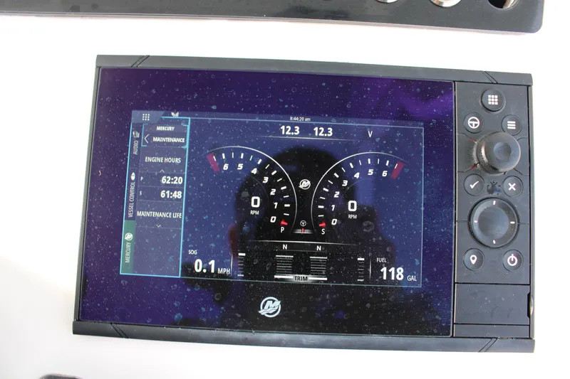 Slide: The Image of Digital dashboard display of 2023 Front Runner 33 Center Console boat. - 27