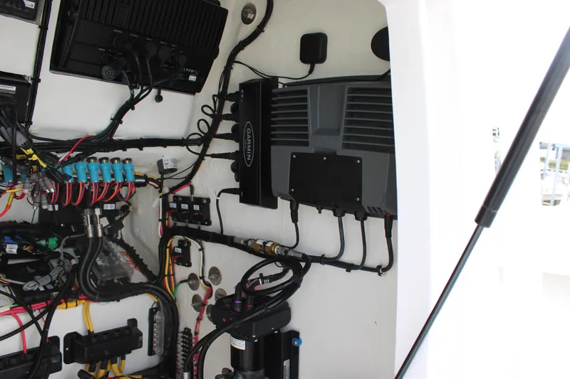 Slide: The Image of 2023 Front Runner 33 Center Console electrical system with wiring and components. - 48