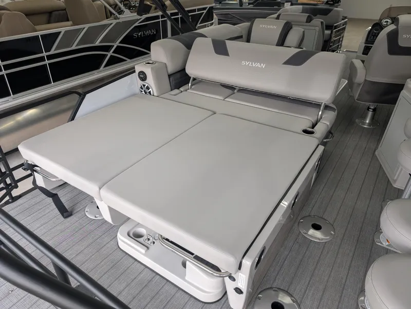Slide: The Image of 2025 Sylvan L3 DLZ Bar boat with luxurious seating and modern design. - 12