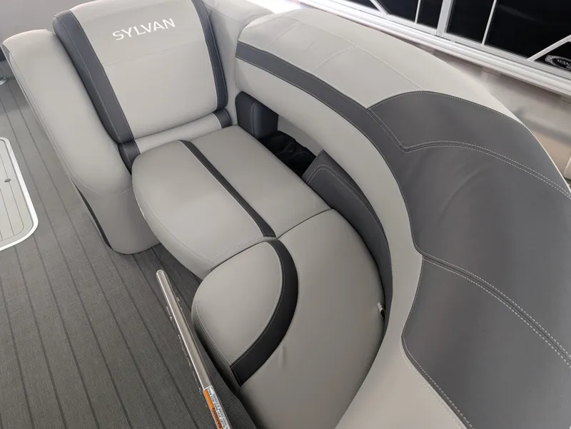 Slide: The Image of 2025 Sylvan L3 DLZ Bar boat with luxurious gray seating. - 4