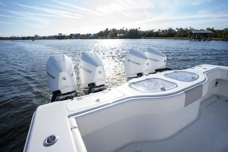 Slide: The Image of Freeman 42 LR 2023 boat with Mercury engines on a sunny day. - 21