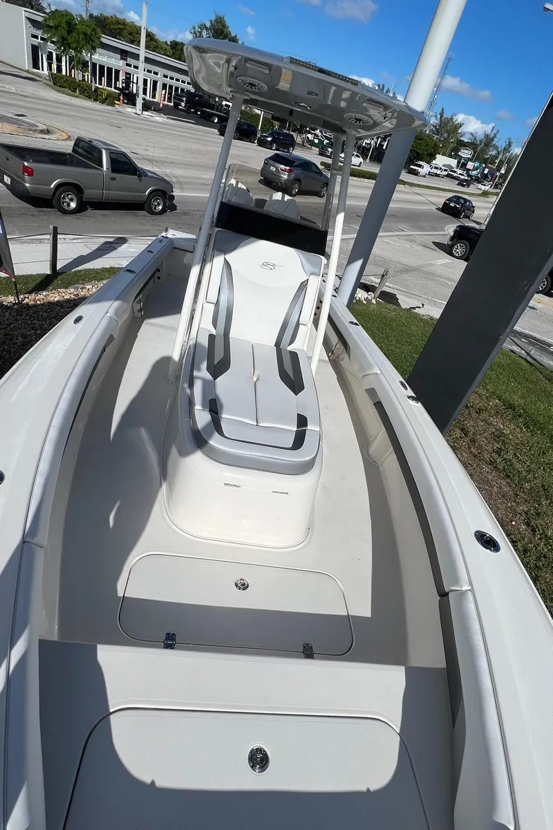 Slide: The Image of 2024 ShearWater 270 SS Open Carolina boat with sleek design and spacious deck. - 9