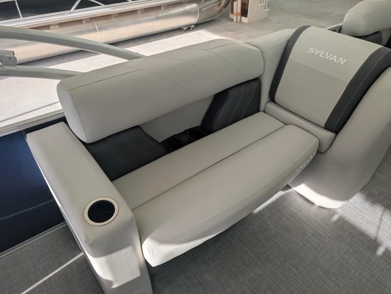 Slide: The Image of 2025 Sylvan Mirage Fish 8520 Party Fish boat seat with cup holder, gray upholstery. - 7