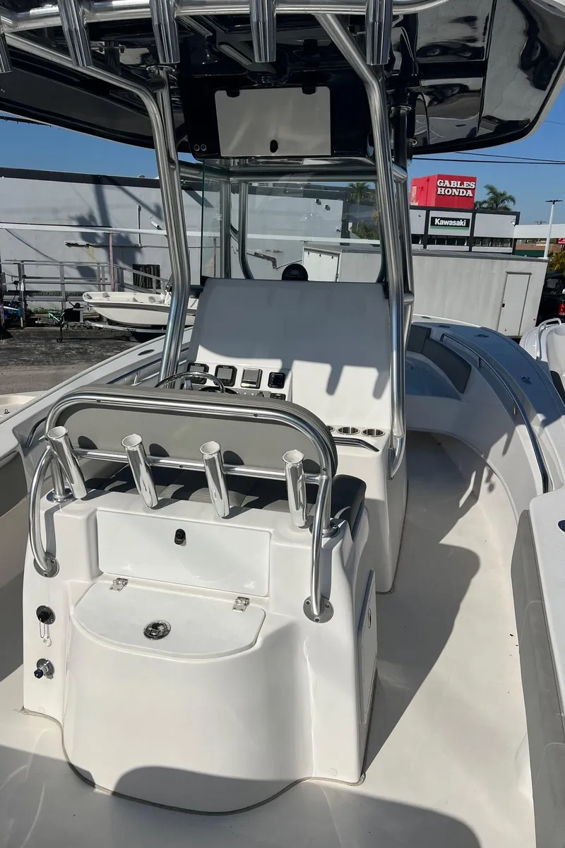 Slide: The Image of 2024 Cape Horn 24XS boat interior with seating and console. - 3