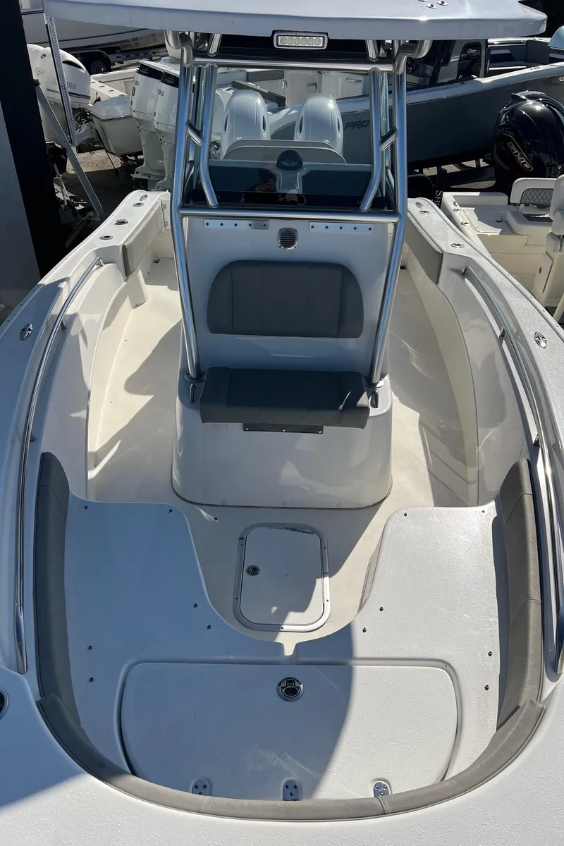 Slide: The Image of 2024 Cape Horn 24XS boat, spacious deck, modern design, center console. - 5