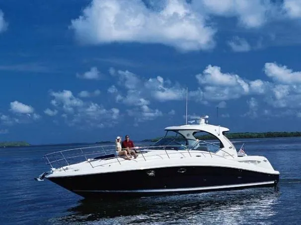Slide: The Image of 2005 Sea Ray 390 Sundancer yacht cruising on a sunny day. - 0