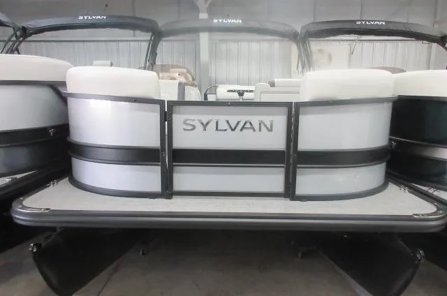 The Image of 2025 Sylvan Mirage 8520 Cruise pontoon boat, rear view in a showroom. - 0