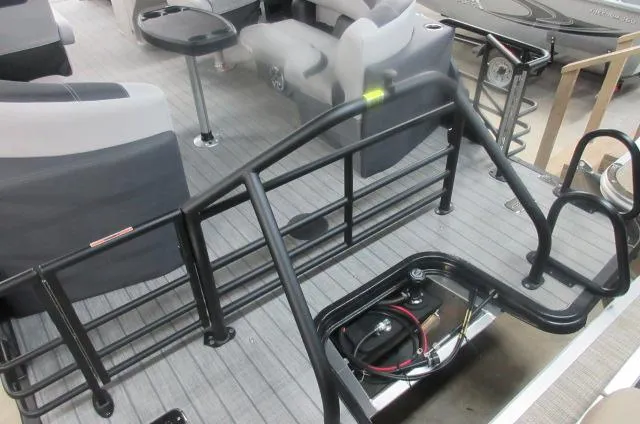 Slide: The Image of 2025 Sylvan L1 LZ boat interior with seating, table, and railing details. - 7