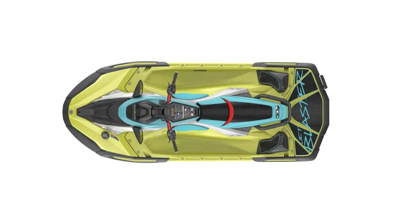 Slide: The Image of 2025 Waverunner JETBLASTER PRO 3UP, top view, vibrant yellow and blue design. - 9