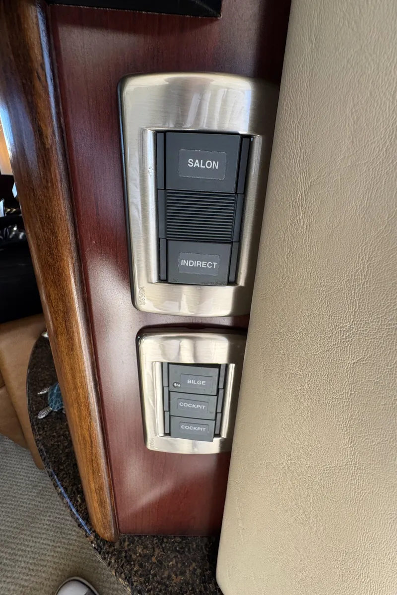 Slide: The Image of Control panel on 2007 Sea Ray 44 Sedan Bridge yacht interior. - 43