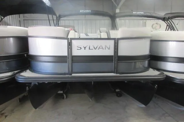 The Image of 2025 Sylvan L3 DLZ pontoon boat in showroom, rear view. - 0