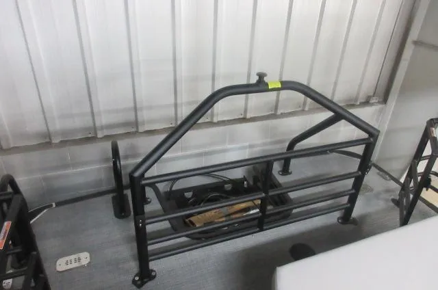 Slide: The Image of 2025 Sylvan L3 DLZ boat interior with metal railing and equipment. - 10