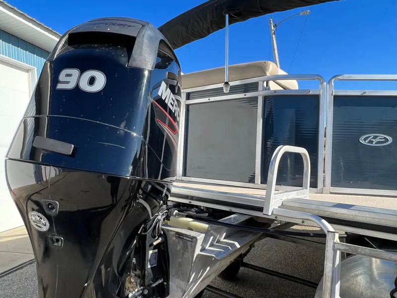 Slide: The Image of 2013 Harris FloteBote Cruiser with 90 HP Mercury outboard motor. - 5