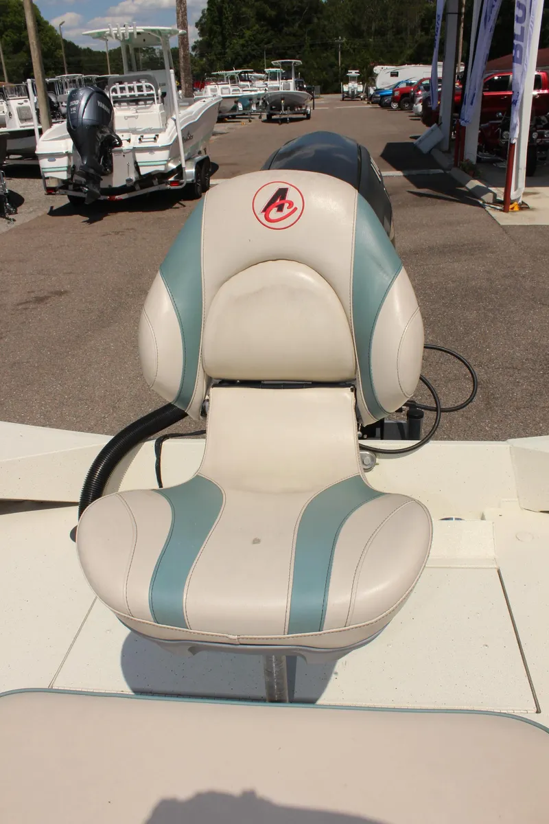 Slide: The Image of 2020 Alumacraft 20 Coastal Bay boat seat with blue and white upholstery. - 14