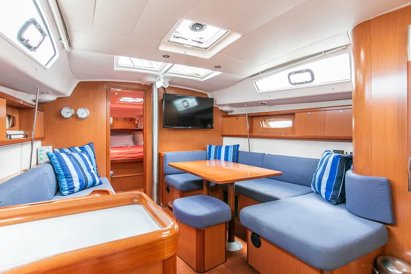 Slide: The Image of Interior of 2008 Beneteau 43 yacht with cozy seating and modern amenities. - 35