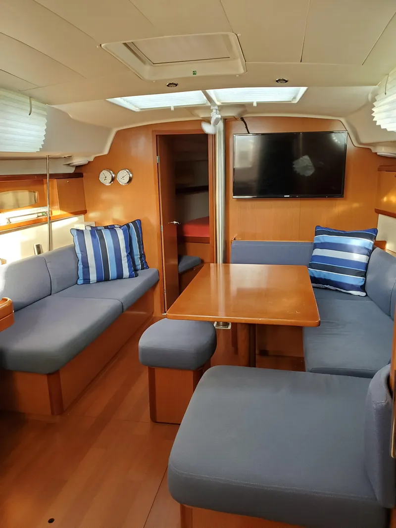 Slide: The Image of Interior of 2008 Beneteau 43 yacht with cozy seating and modern amenities. - 37