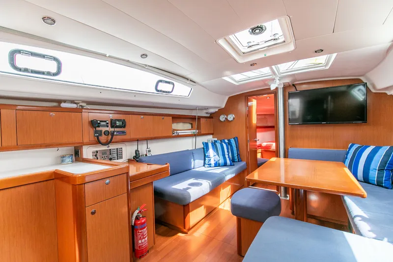 Slide: The Image of Interior of 2008 Beneteau 43 yacht with cozy seating and modern amenities. - 40