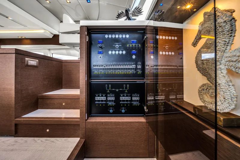 Slide: The Image of Control panel inside 2015 Prestige 750 yacht, featuring modern design and seahorse decor. - 48