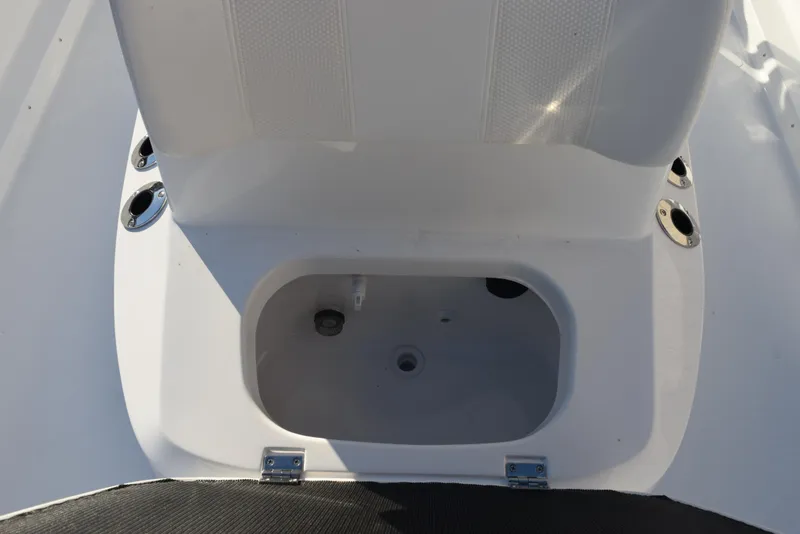 Slide: The Image of Frontier 2104 boat storage compartment, 2025 model, open view. - 17