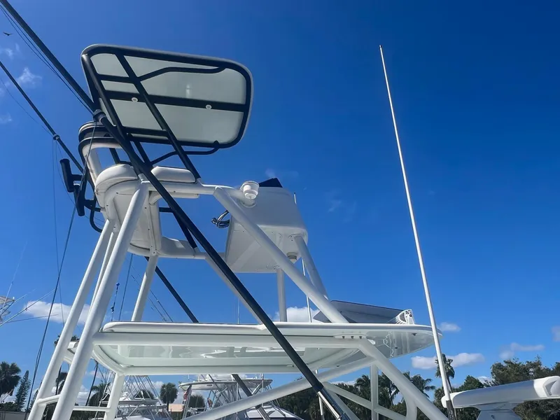 Slide: The Image of 2017 Yellowfin 39 boat tower against clear blue sky. - 5