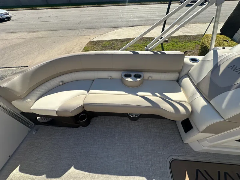 Slide: The Image of Luxurious seating on 2025 Avalon Catalina Cruise Funship, featuring plush cushions and cup holders. - 10