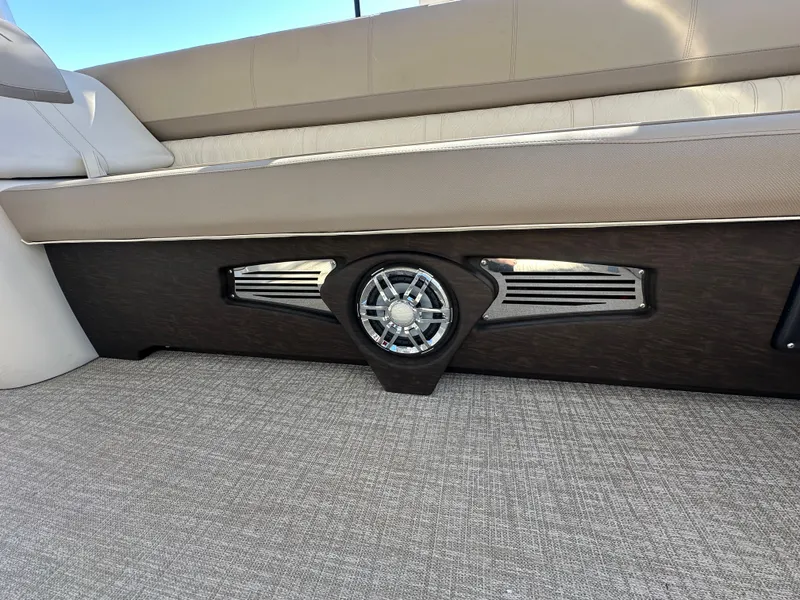 Slide: The Image of Avalon Catalina Cruise Funship 2025 interior seating with stylish speaker detail. - 30