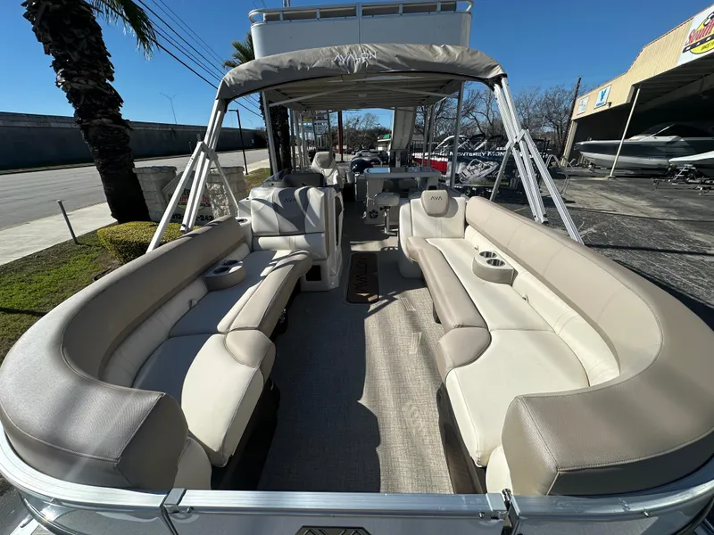 Slide: The Image of 2025 Avalon Catalina Cruise Funship 27' pontoon boat with spacious seating and canopy. - 8