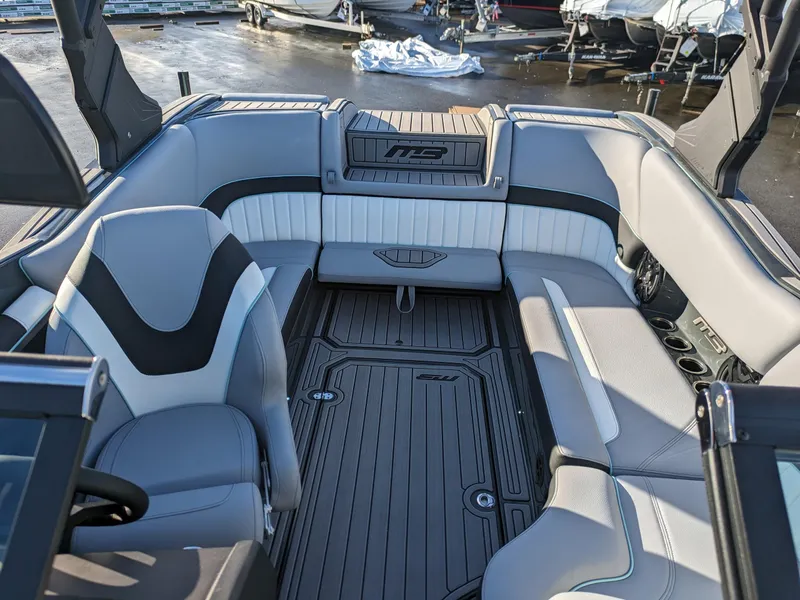 Slide: The Image of Luxurious interior of 2025 MB B52-21 Alpha boat with sleek seating and modern design. - 11
