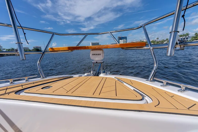 Slide: The Image of 2025 Hanover 347 Outboard boat deck with scenic water view. - 6