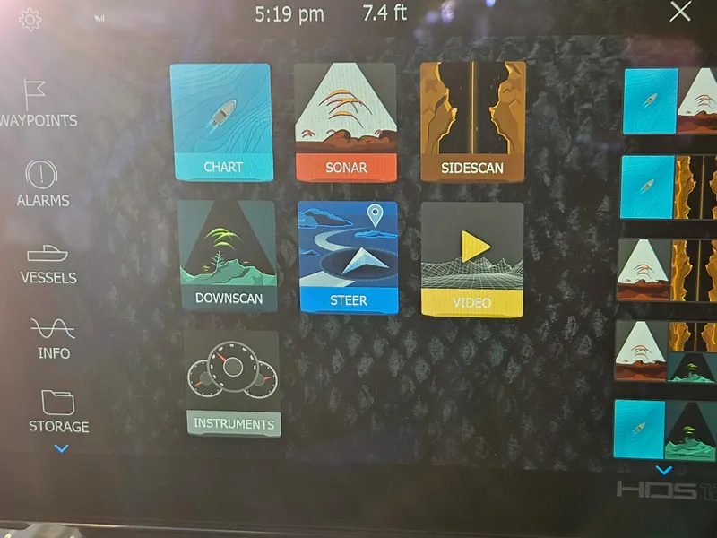 Slide: The Image of Boat navigation display showing chart, sonar, sidescan, and other features on RH Boats 18 Sport 2023. - 15