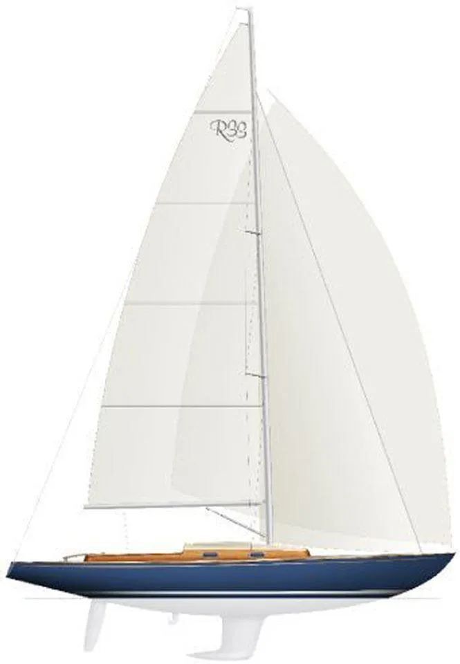 Slide: The Image of 2025 Rustler 33 sailboat with sleek design and white sails. - 25