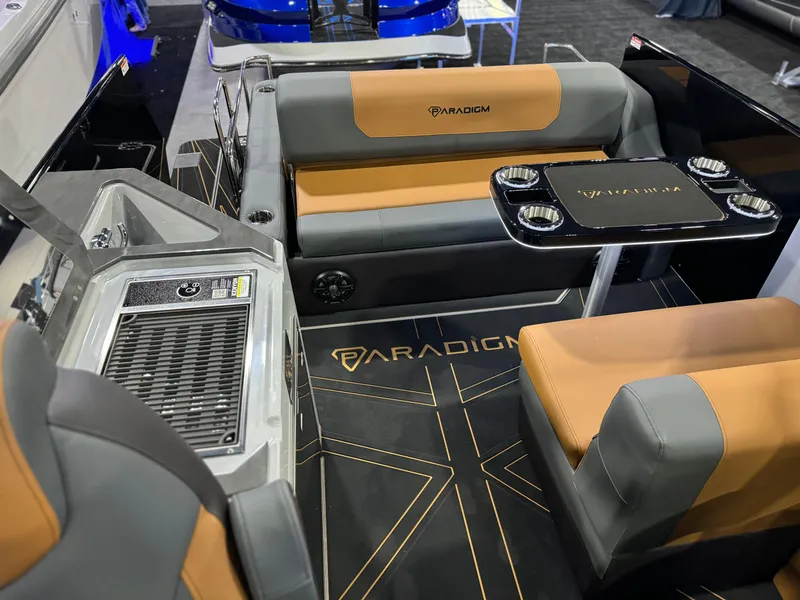 Slide: The Image of Interior of 2025 Paradigm Damascus 260 Surf boat with seating and table. - 5