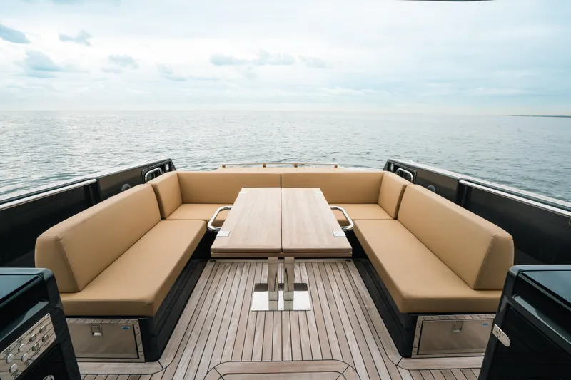 Slide: The Image of 2022 Fjord 52 Open yacht with spacious deck seating and ocean view. - 17