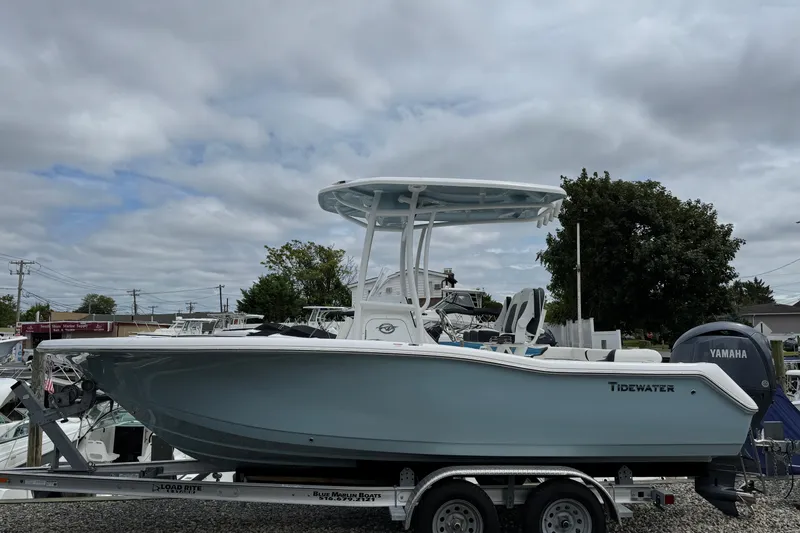 The Image of 2025 Tidewater 210 LXF boat on trailer, overcast sky background. - 1