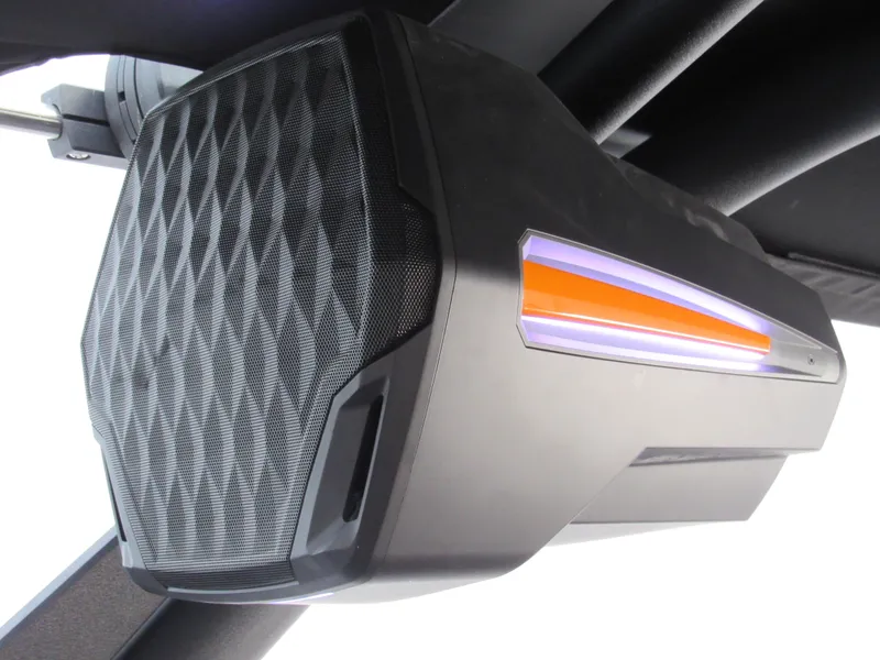 Slide: The Image of 2025 Malibu Wakesetter 22 MXZ boat speaker with modern design and LED accent lighting. - 18