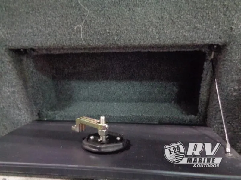Slide: The Image of 2018 Targa V-18 WT boat compartment with latch, RV Marine logo visible. - 7