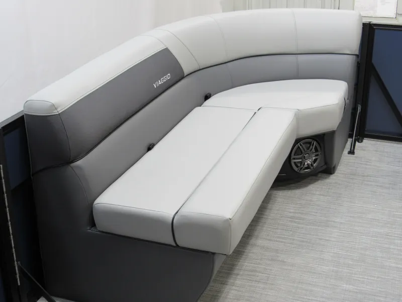 Slide: The Image of 2025 Viaggio Lago V20U luxury boat seating with sleek, modern design and gray upholstery. - 6