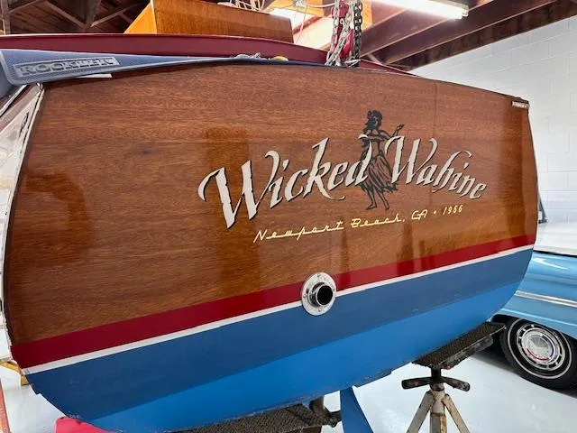 Slide: The Image of 1956 Custom South Coast Boatyard "Wicked Wahine" with wood finish, Newport Beach, CA. - 5
