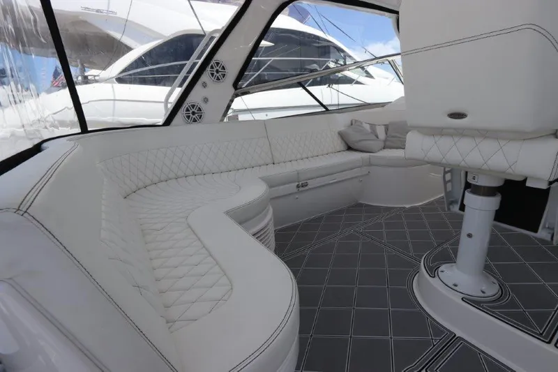 Slide: The Image of Luxurious interior of 2019 Intrepid 475 Sport Yacht with white seating and modern design. - 34