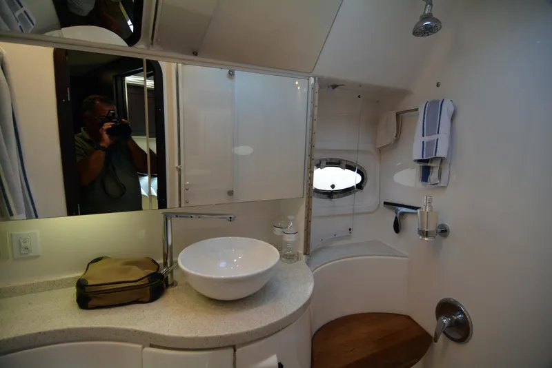 Slide: The Image of Luxurious bathroom interior of 2018 Regal 46 Sport Coupe yacht with modern fixtures. - 22