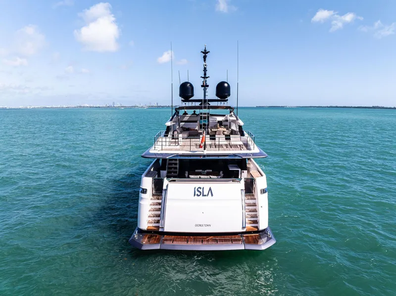 Slide: The Image of Luxury yacht "ISLA" on open sea, Custom Line 106, 2022 model. - 21