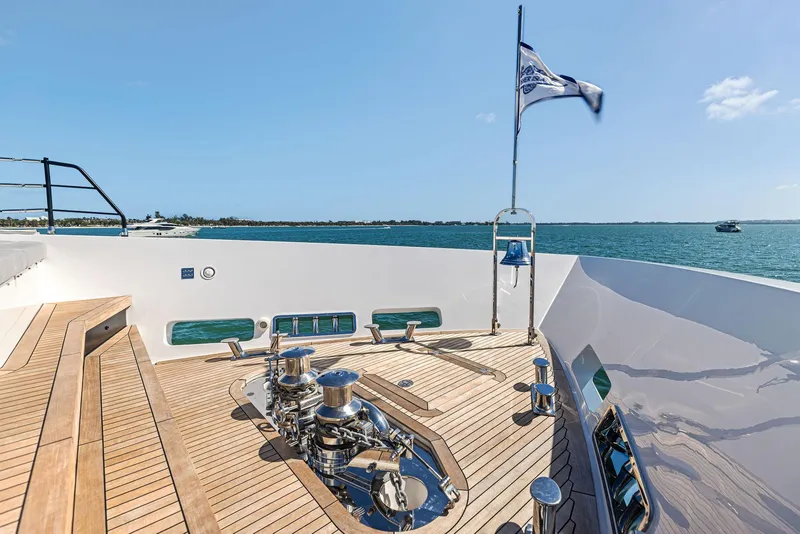 Slide: The Image of Luxury yacht deck with wooden flooring, Custom Line 106, 2022 model, ocean view. - 28
