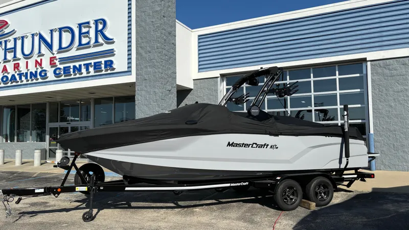 Slide: The Image of 2025 MasterCraft NXT24 boat on trailer at Thunder Marine Boating Center. - 25