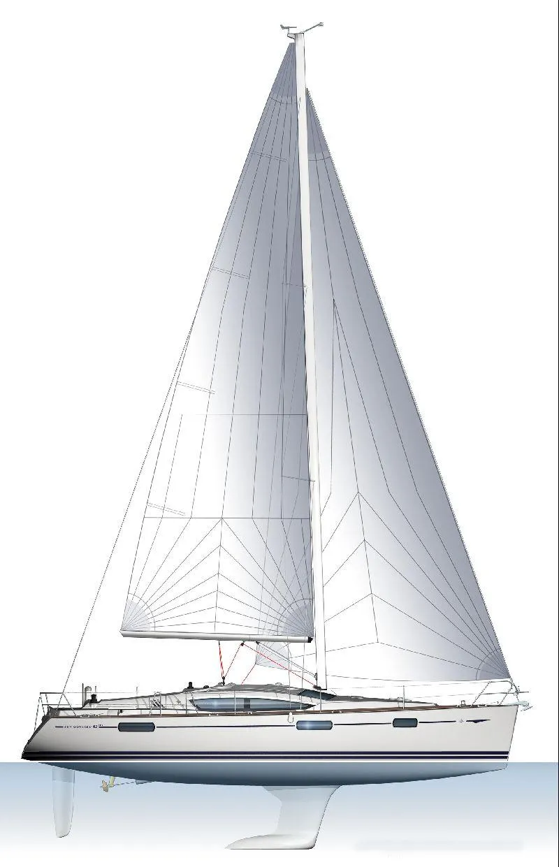 Slide: The Image of 2006 Jeanneau Sun Odyssey 42 DS sailboat with full sails on calm water. - 12