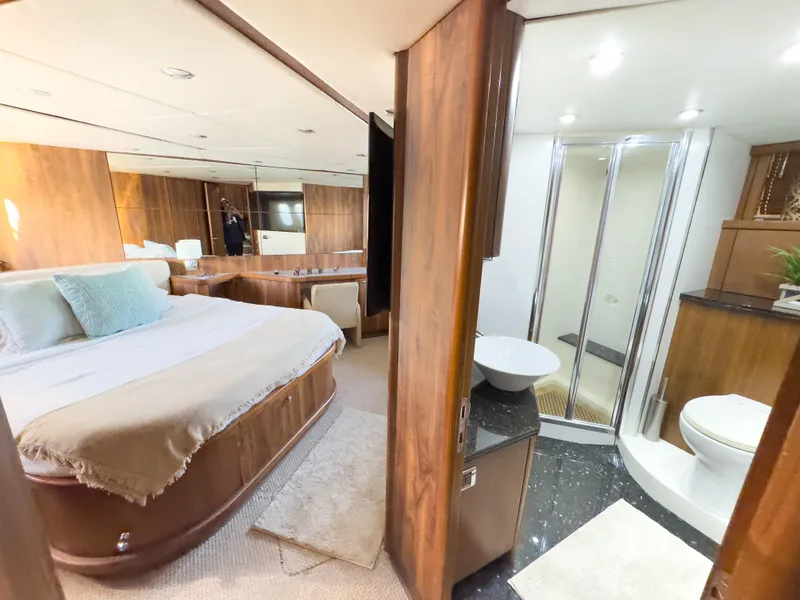 Slide: The Image of Luxurious bedroom and bathroom interior of 2006 Sunseeker Predator 82 yacht. - 24