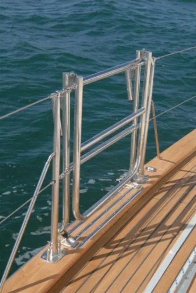 Slide: The Image of Stainless steel railing on a 2025 Rustler 42 yacht deck, overlooking the ocean. - 9